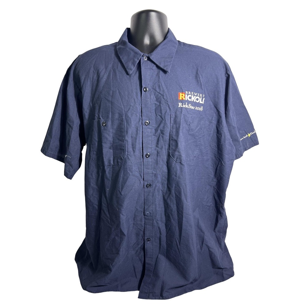Brewery Rickoli Shirt Mens 2XL Navy Red Kap Work Button Front‎ RickStar 2018